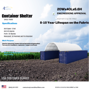 Container Shelter 20 x 40 x 6.6 with Heavy Duty 17.5oz PVC Cover